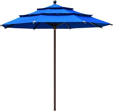 USA 10-Year-Non-Fading 11Ft 3 Tiers Market Umbrella Patio Outdoor Cylinder Auto Push-up Table Umbrella with Ventilation,