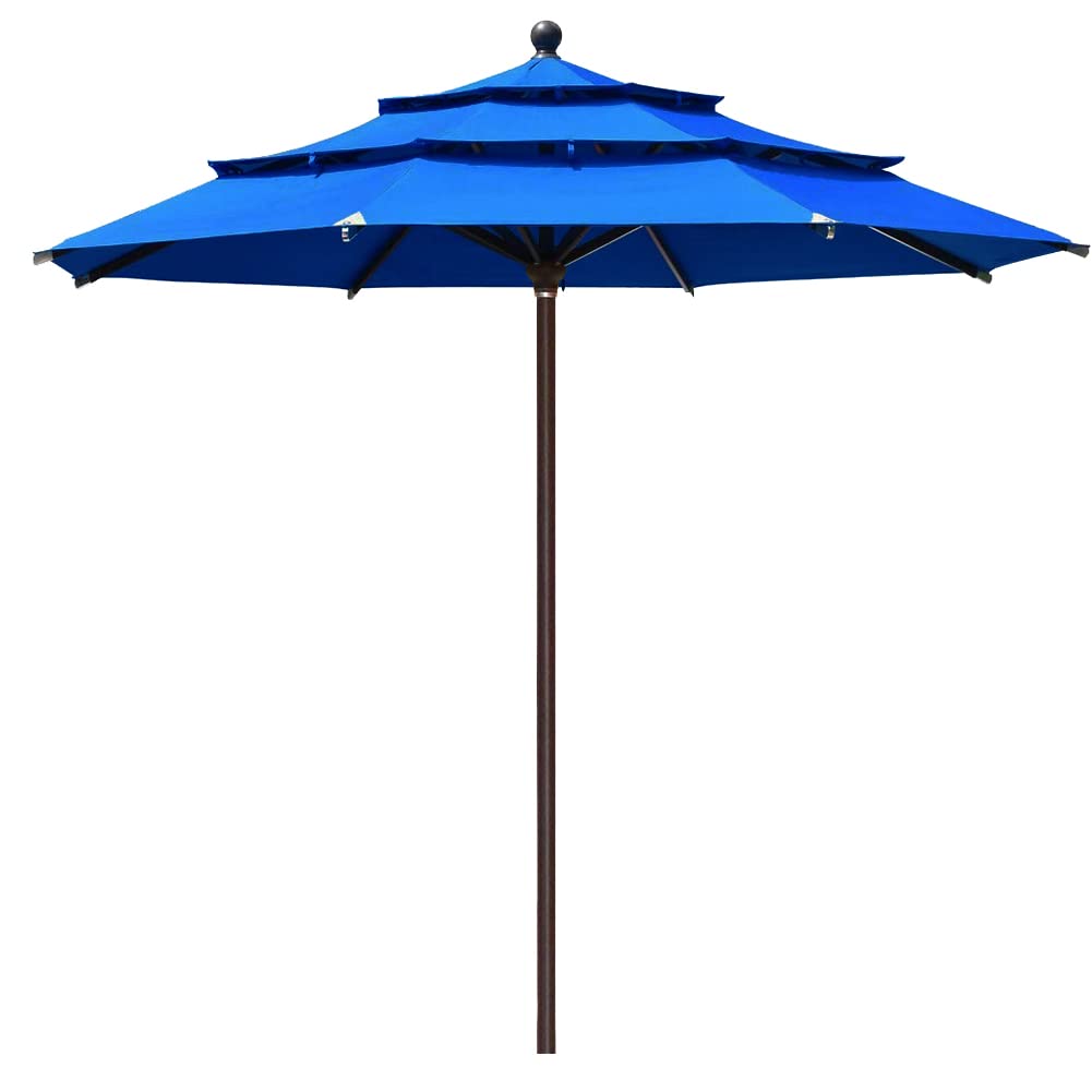 USA 10-Year-Non-Fading 11Ft 3 Tiers Market Umbrella Patio Outdoor Cylinder Auto Push-up Table Umbrella with Ventilation,