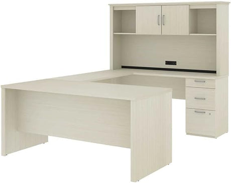 Logan 66W U or L-Shaped Executive Office Desk with Pedestal and Hutch in white