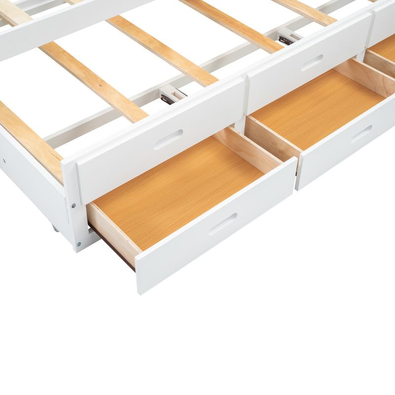 Size Daybed with Storage Headboard, Trundle and 2 Drawers, Built-in USB Plugs, Full Bed