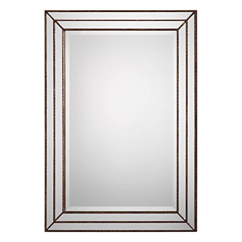 Grooved Metal Mirror in Metallic Bronze