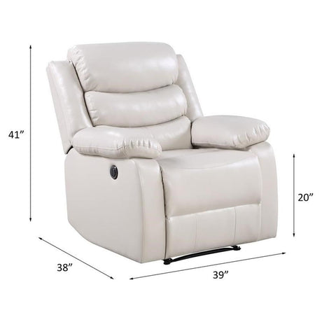 Leather Power Recliner with Pillow Top Armrest in Beige