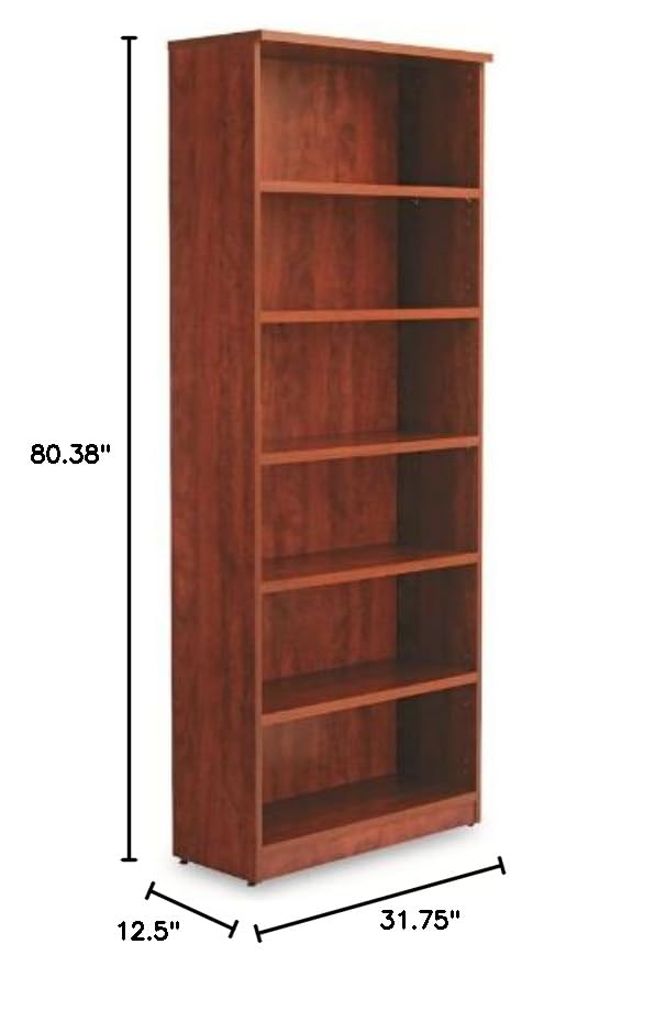 Alera VA638232MC Valencia Bookcase, 6-Shelf, 31-3/4 x 14 x 80-3/8, Med. Cherry