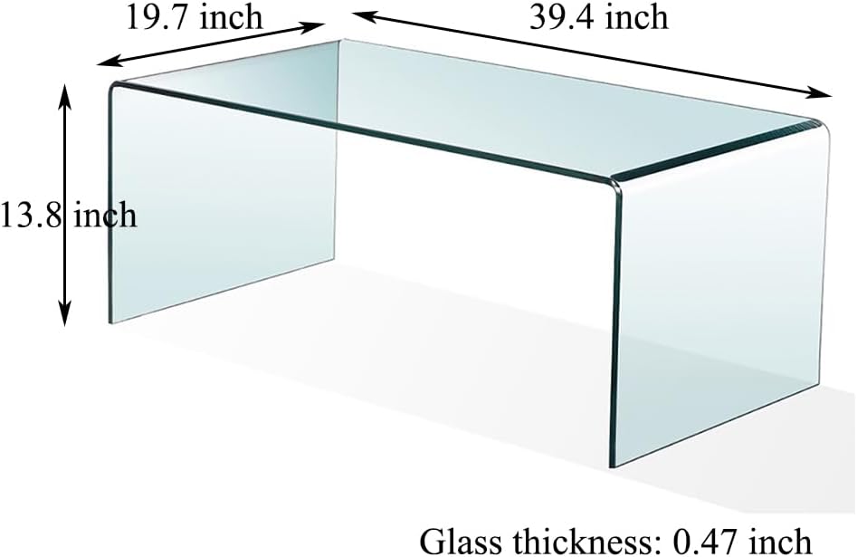 Glass Coffee Table, Modern Tempered Clear Coffee Tables Decor for Living Room,