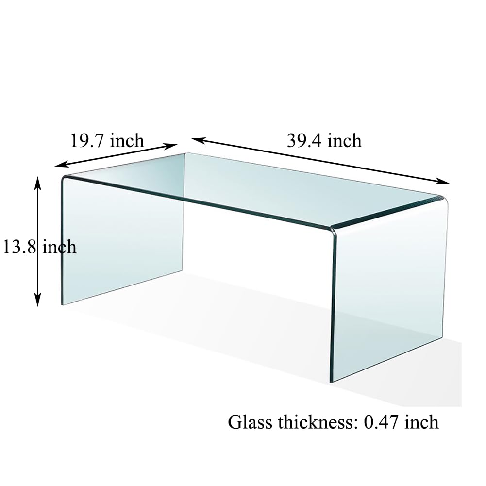 Glass Coffee Table, Modern Tempered Clear Coffee Tables Decor for Living Room,