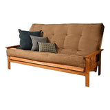 Monterey Queen Size Futon Set in Butternut Finish, Suede Peat