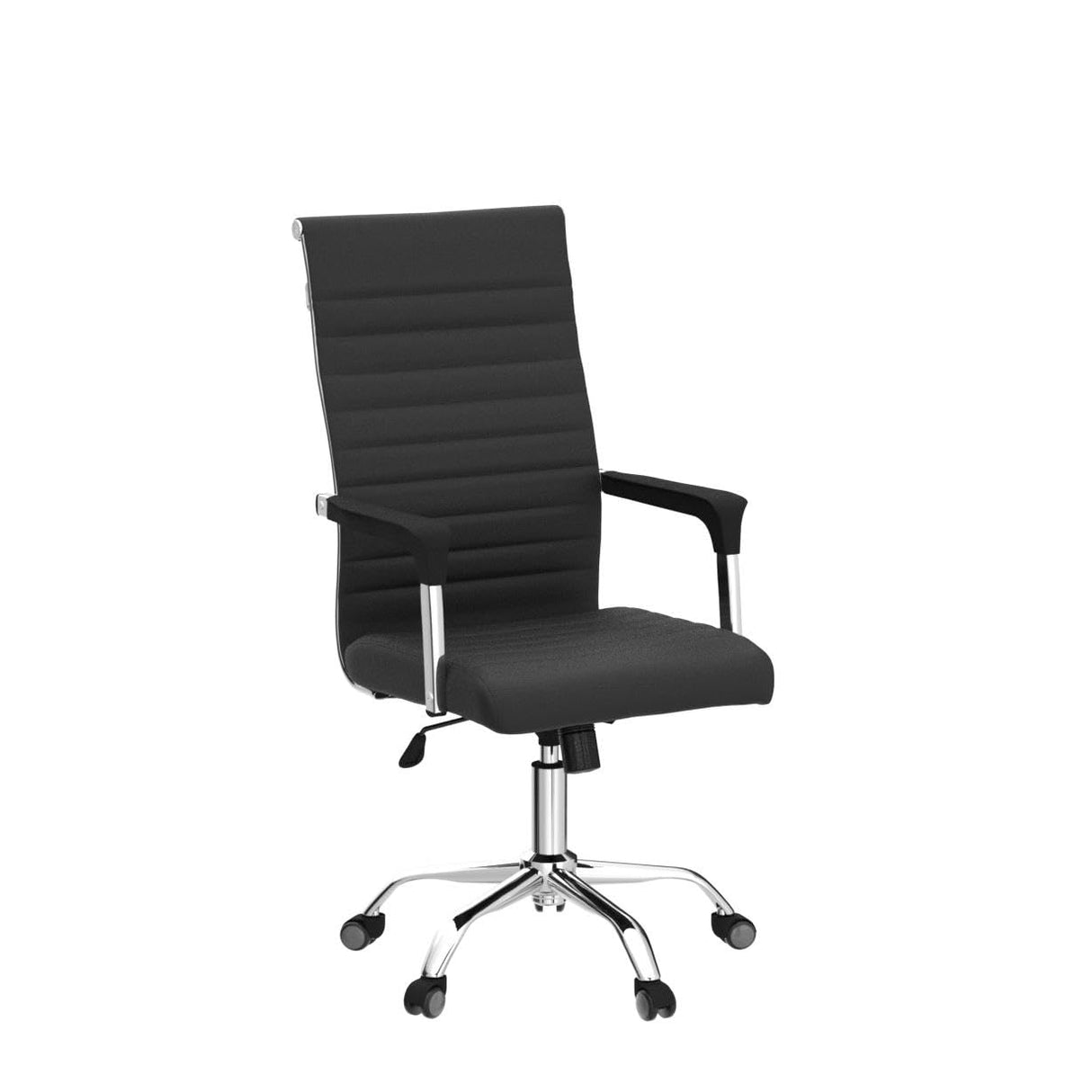 Mid Back and Chrome Base Ribbed Leather Swivel Office Chair, 40.55”-44.49”, Black