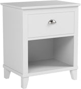 Prepac Yaletown Traditional 1-Drawer Tall Nightstand Side Table, Bedside Table with Drawer and Open Shelf 16" D x 23" W x 28" H, White, WDNH-1201-1