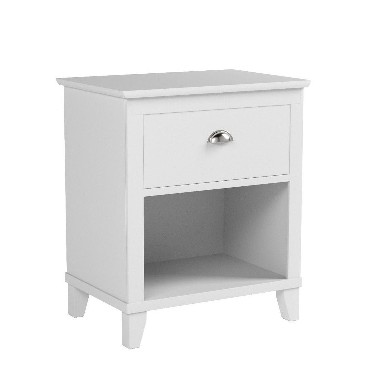 Prepac Yaletown Traditional 1-Drawer Tall Nightstand Side Table, Bedside Table with Drawer and Open Shelf 16" D x 23" W x 28" H, White, WDNH-1201-1