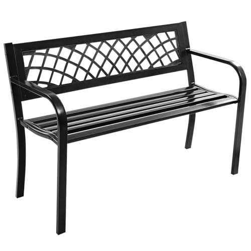 Outdoor Bench, Garden Bench with Iron Steel Frame, PVC Backrest, Mesh Pattern