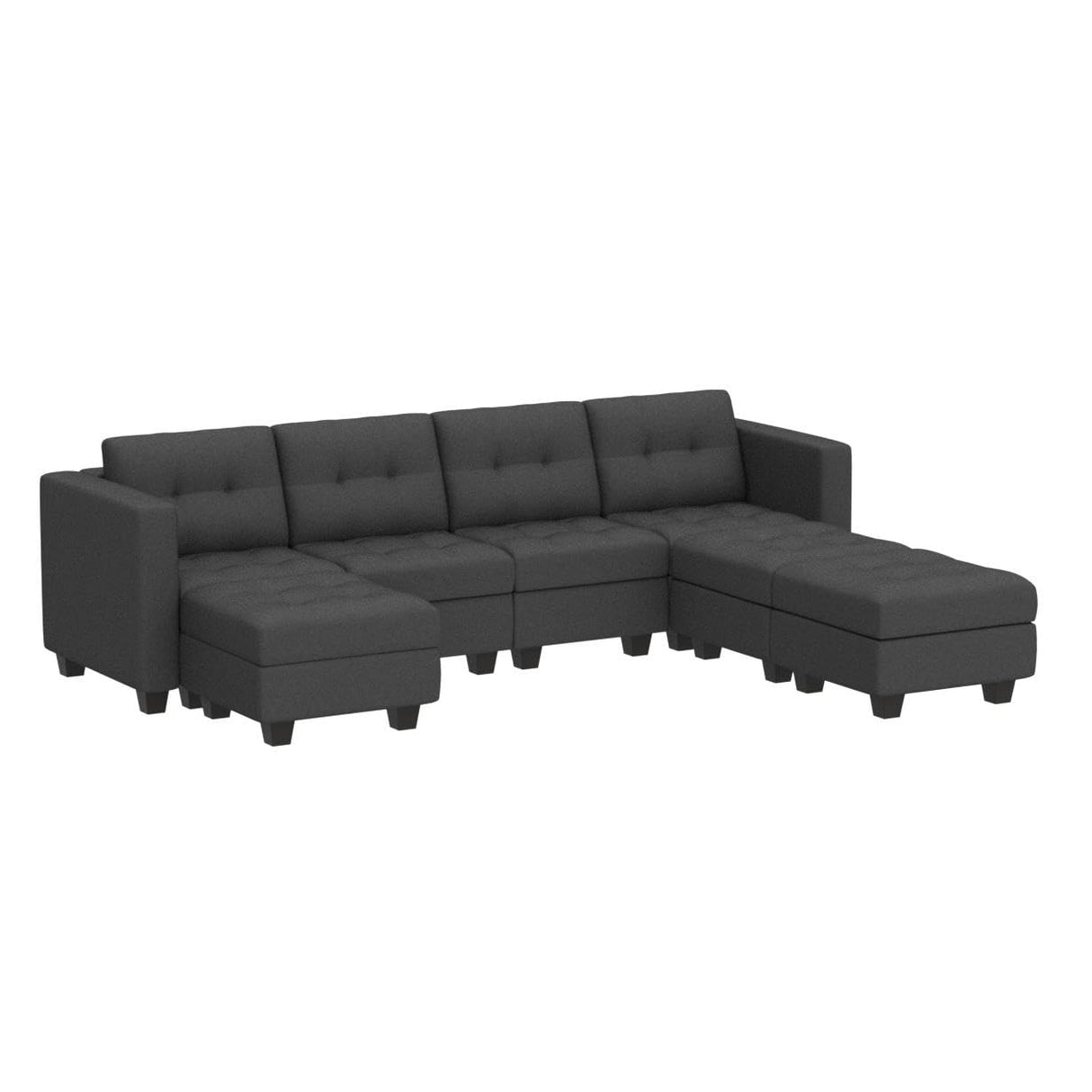 Belffin Modular Storage U-Shape Sectional Sofa Couch with Reversible Chaises 7-seat Sofa with Storage Seat Modular Sectional Sofa Set with Ottomans Modern Fabric Dark Grey