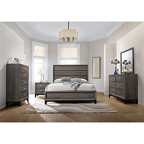 5-Piece Transitional Wood Eastern King Panel Bedroom Set in Gray