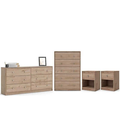 4 Pieces Contemporary Engineered Wood Oak Finish Bedroom Set