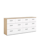 8 Drawer Double Dresser, Oak Structure, White