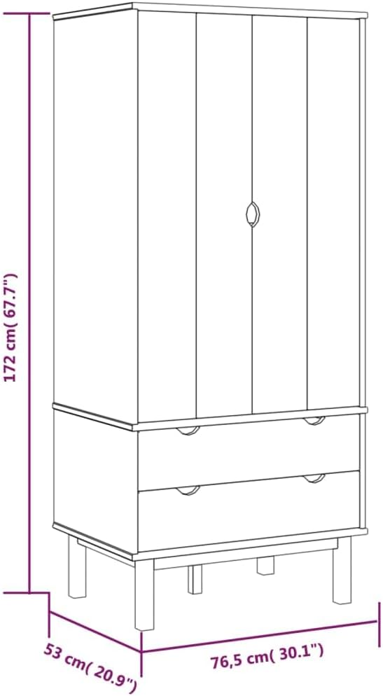 OTTA Wardrobe - Solid Pine Wood Classic Scandinavian Design