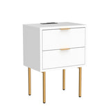 Nightstand with Charging Station, Mid-Century Modern Bedside Table with 2 Storage