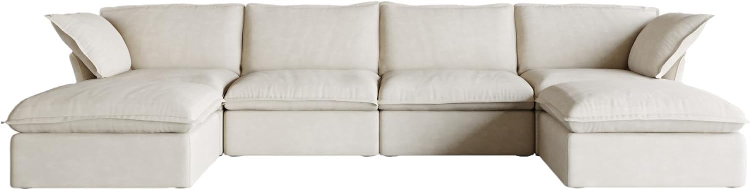 JACH U Shape Couch Sectional for Living Room, Convertible Sectional Sofa, Modern Deep Seat Cloud Couch, Modular Sectional Couch with Ottomans for Living Room, Office, Apartment (6-Seat, Beige)