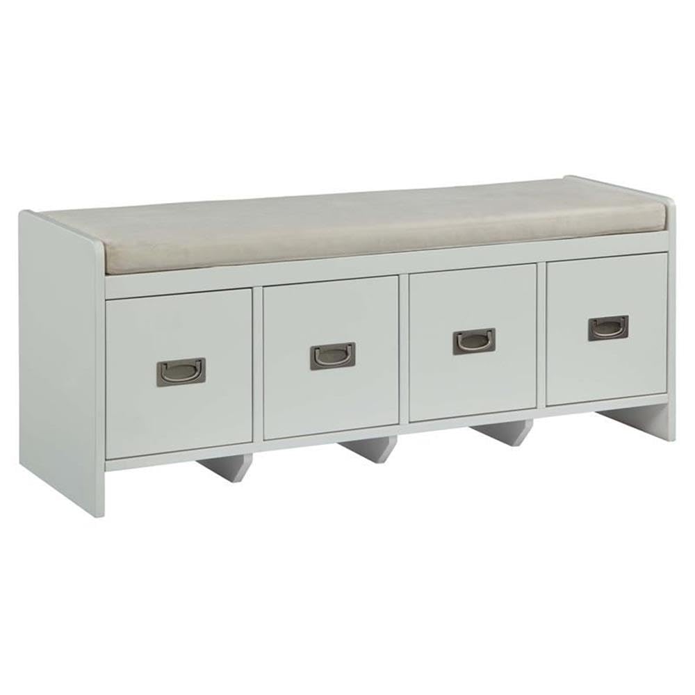 Upholstered Bench with Removable Cushion in Beige and White