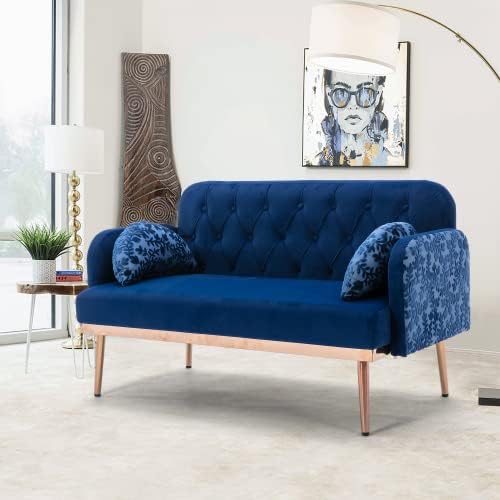 55" Small Velvet Couch with Elegant Moon Shape Pillows