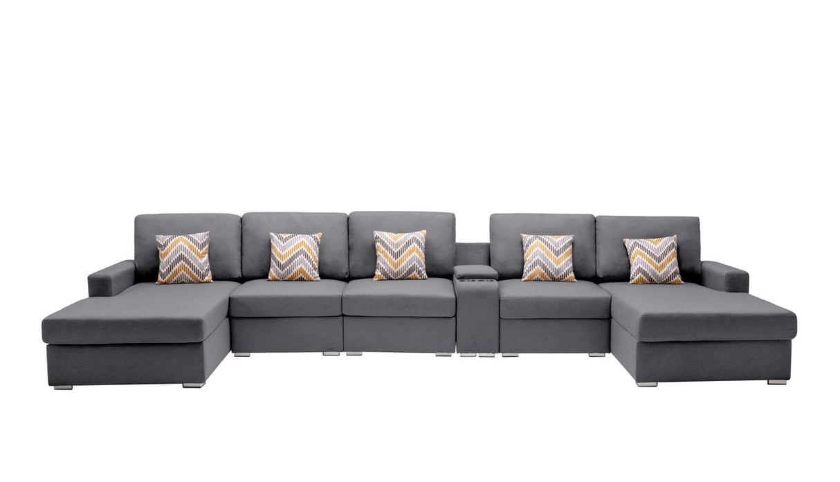 Nolan Gray Linen Fabric 6Pc Double Chaise Sectional Sofa