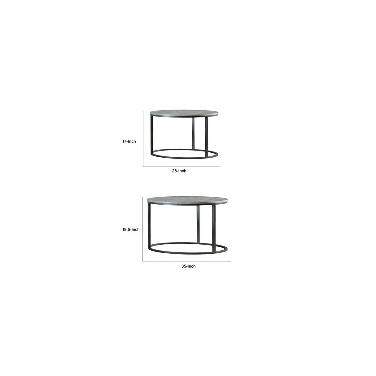 Rustic Revival 2-Piece Nesting Coffee Table Set, Round Gray Faux Marble Tabletops