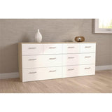 8 Drawer Double Dresser, Oak Structure, White