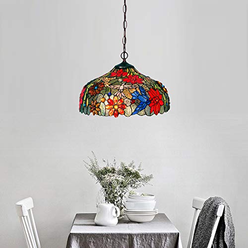 Pendant Light, Stained Glass Chandelier Lamp Tiffany Stylish 3 Lights Bronze Ceiling