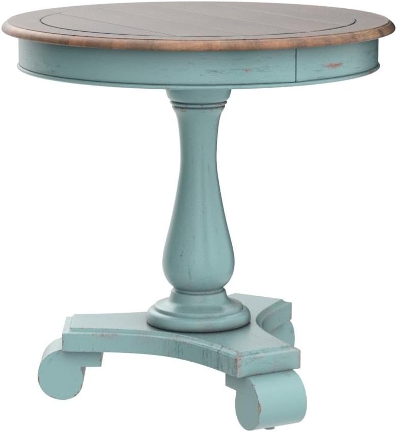 Mirimyn Farmhouse Round Accent Table, Teal & Brown