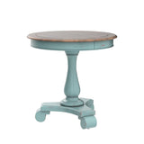 Mirimyn Farmhouse Round Accent Table, Teal & Brown