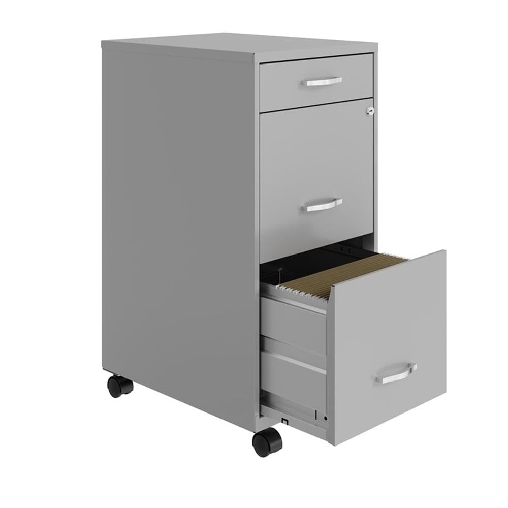 3 Drawers 29.52" Vertical Silver Metal Filing Cabinet Lockable Pre-Assembled Movable