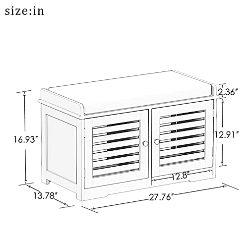 Shoe Storage Benches White Shoe Rack Bench with 2 Doors & Padded Seat Cushion in Grey Shoe