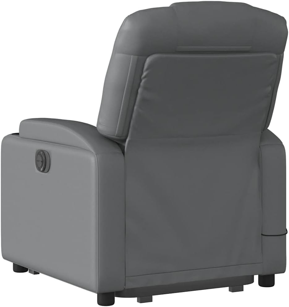 Power Lift Massage Recliner Chair - Manual Reclining, Vibrating Massage, Cup Holders, Faux Leather, Electric Stand-Up Aid, Gray