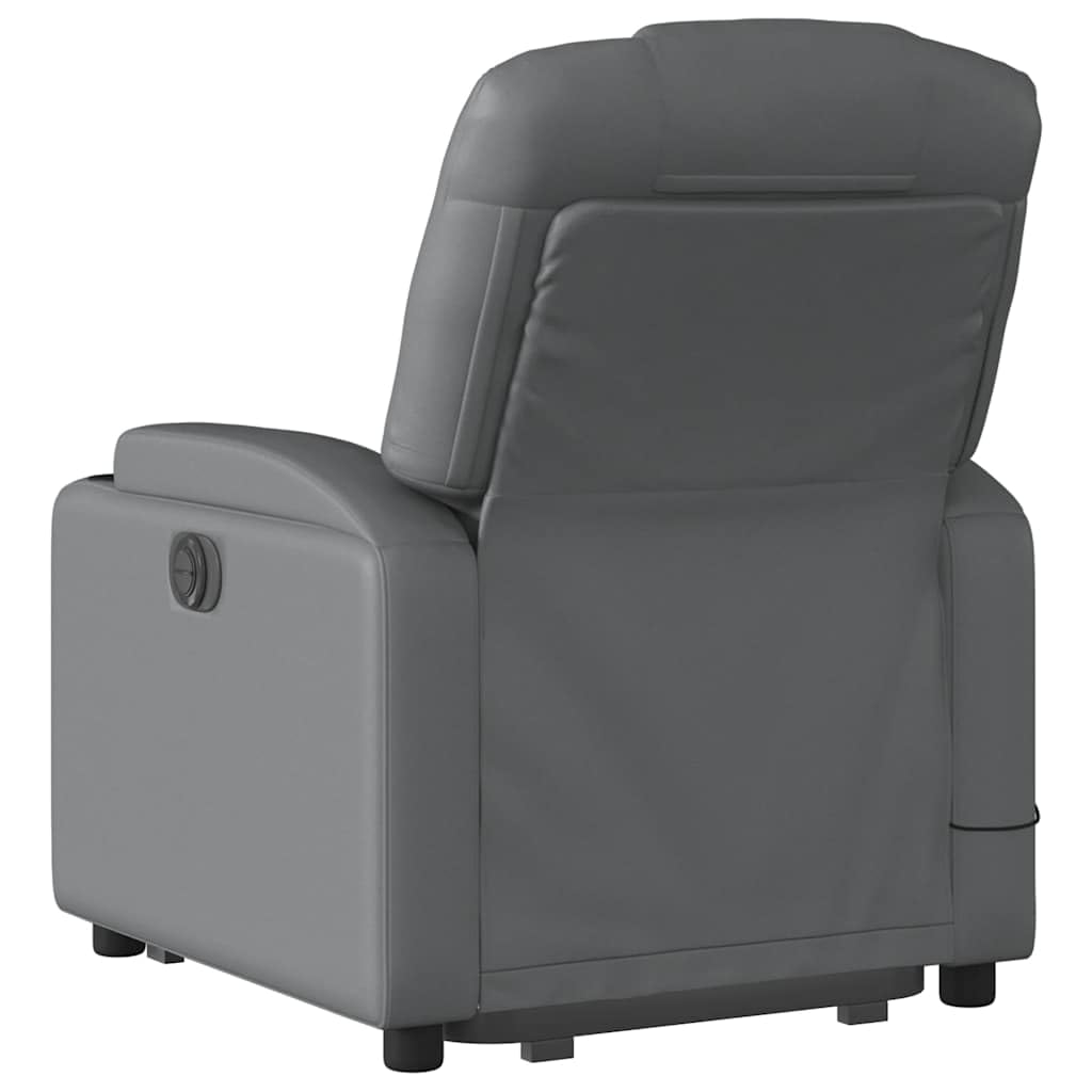 Power Lift Massage Recliner Chair - Manual Reclining, Vibrating Massage, Cup Holders, Faux Leather, Electric Stand-Up Aid, Gray