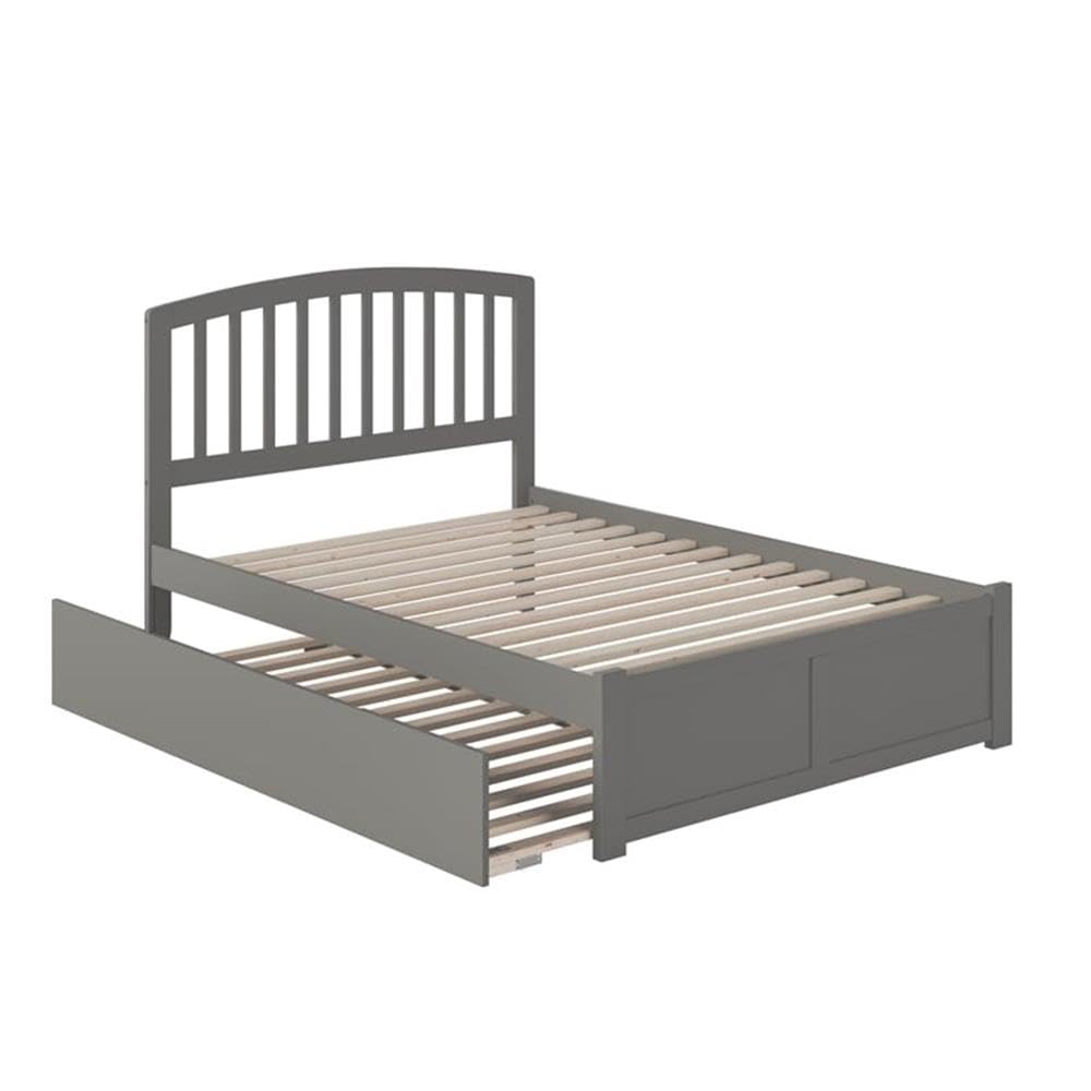 Solid Wood Full Platform Bed of with Twin Trundle in Gray