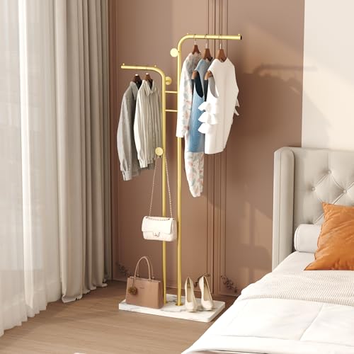 Coat Rack, Freestanding Metal Coat Racks, Double-pole Clothes Hat Stand with 5 Hooks