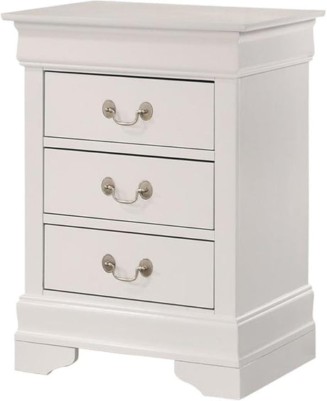 Louis Phillipe 3 Drawer Nightstand in White