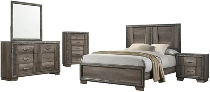 Janine Queen Bed 5-Piece Set, Grey