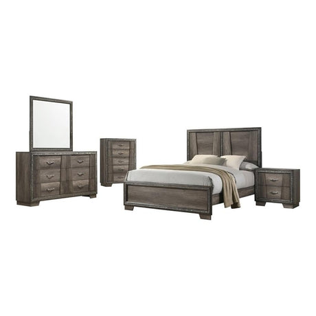 Janine Queen Bed 5-Piece Set, Grey