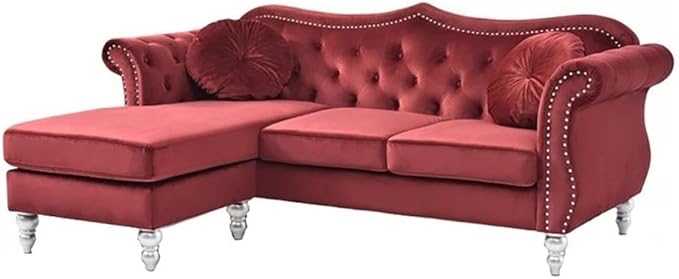 Transitional Velvet Back Tufted Sofa Chaise in Pink