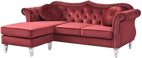 Transitional Velvet Back Tufted Sofa Chaise in Pink