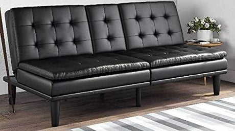 Upholstered in Faux Leather Mainstays Memory Foam Pillowtop Futon with Cupholders