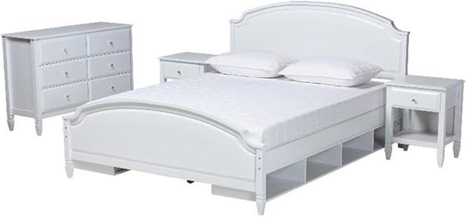 Elise White Finished Wood Queen Size 4-Piece Bedroom Set