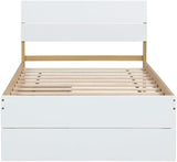 Bed Frame, with 2 Drawers, White High Gloss Headboard Footboard, No Spring Box Needed,
