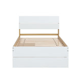 Bed Frame, with 2 Drawers, White High Gloss Headboard Footboard, No Spring Box Needed,