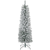 6ft Artificial Pencil Christmas Tree with 329 Snow Flocked Tips, Metal Base