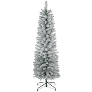 6ft Artificial Pencil Christmas Tree with 329 Snow Flocked Tips, Metal Base
