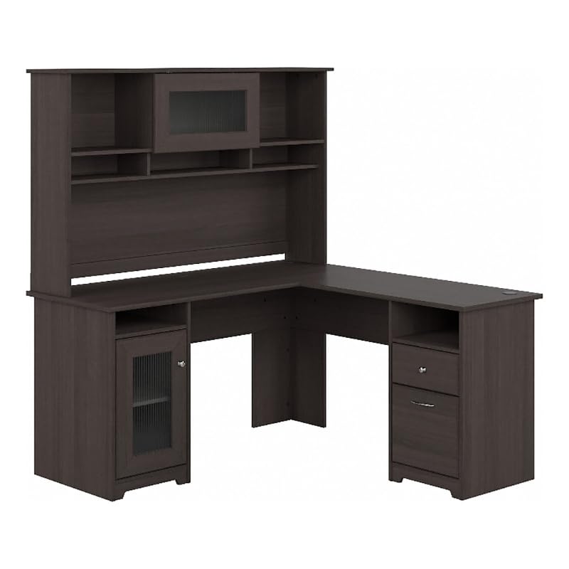 Home Office L-Shape Computer Desk with Hutch in Gray