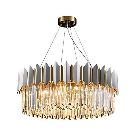 Luxurious Style Chrome 8 Bulbs Pendant Lighting Modern Crystal Drum Shaped Chandelier