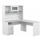 Cabot 60W Single Pedestal L Desk with Hutch, White