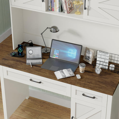 47-inch Office Desk with Hutch and Sliding Barn Doors
